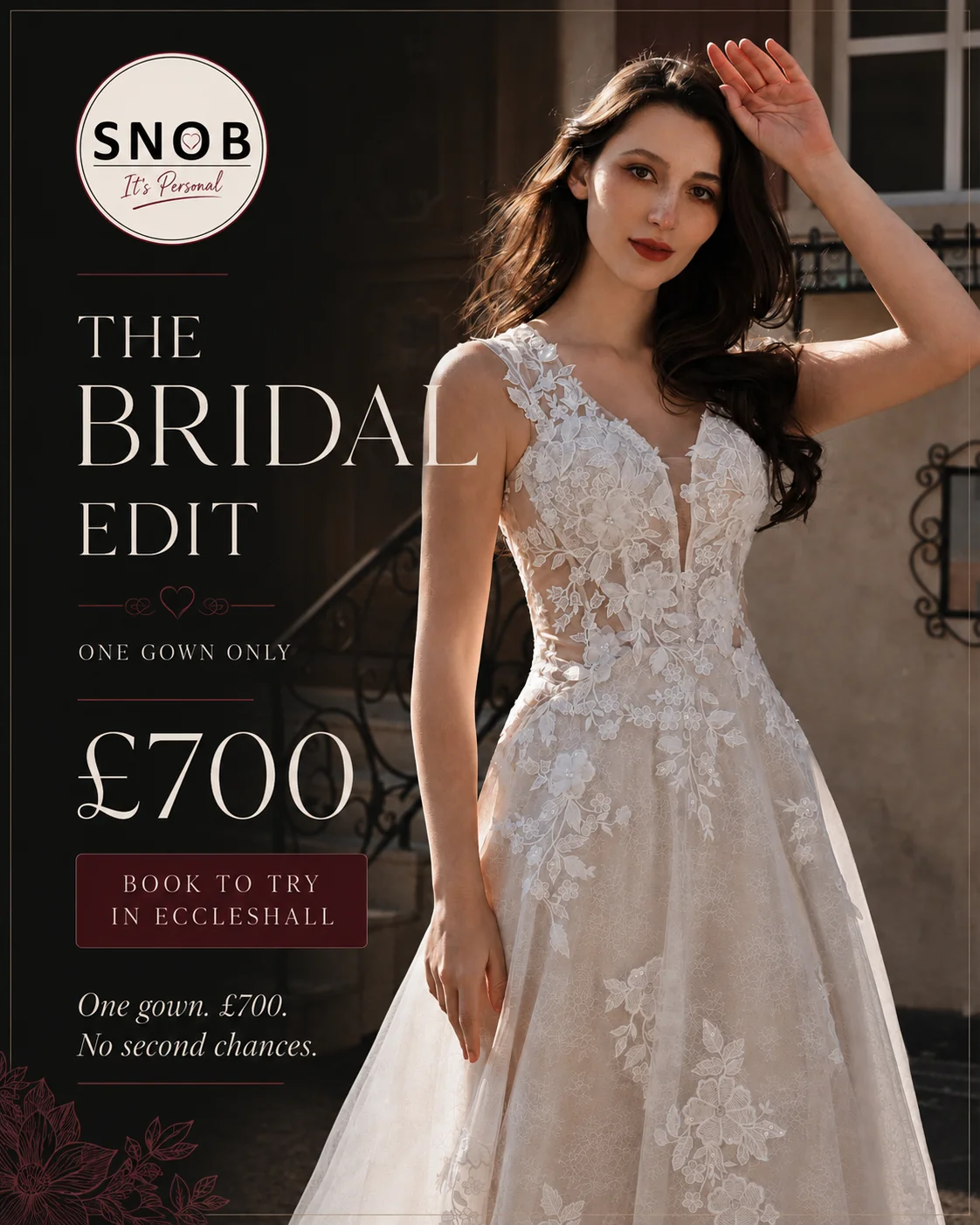 SNOB Bridal Edit lace wedding dress in Eccleshall priced at £700