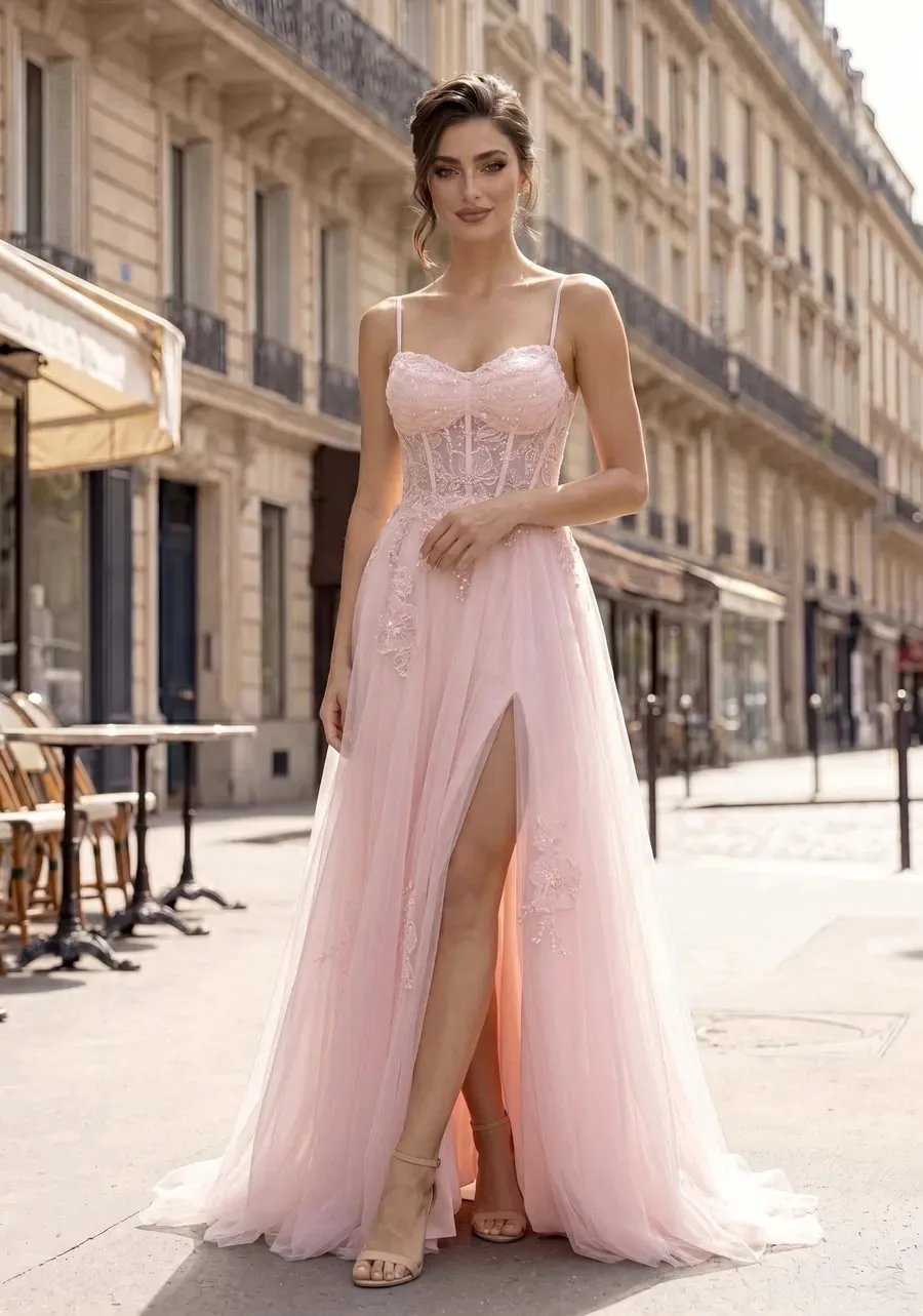 Blush pink full-length prom gown featured for Prom Week at SNOB, Eccleshall