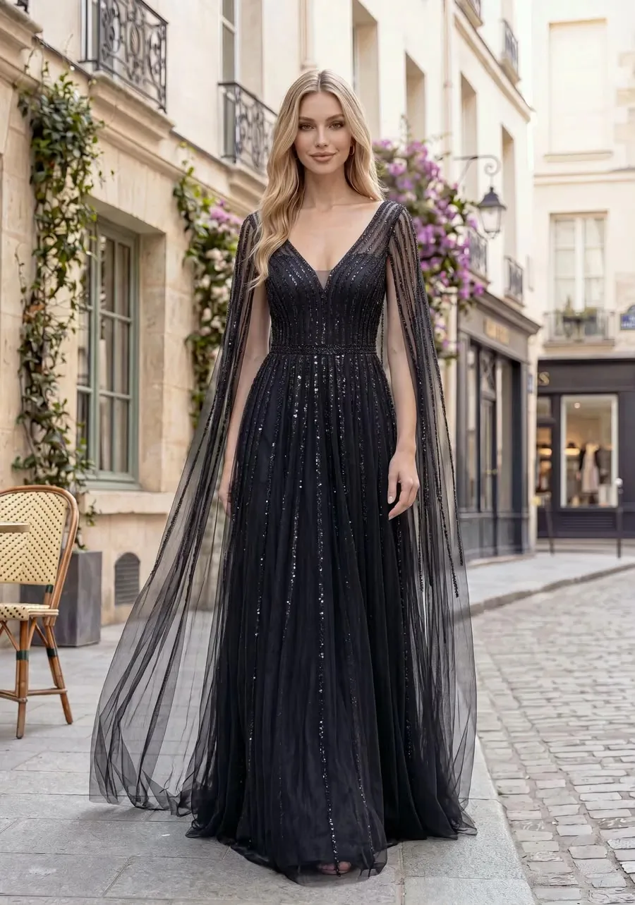 Black embellished full-length evening gown featured for Prom Week at SNOB, Eccleshall