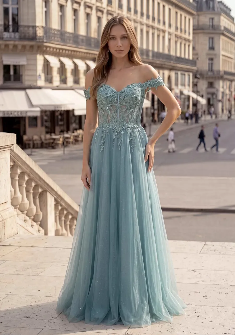 Dusty sage full-length prom gown featured for Prom Week at SNOB, Eccleshall